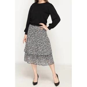 NEW KMW woven floral ruffle midi skirt in black